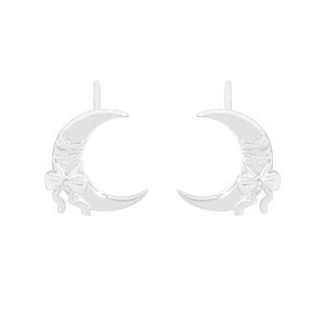 Minimalist S925 sterling silver moon stud earrings with ribbon bow design for women