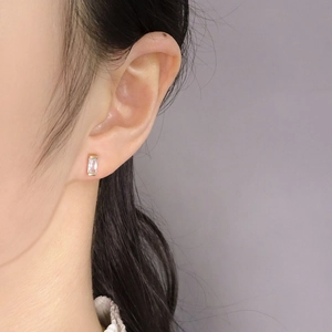 Minimalist S925 silver rectangle zircon stud earrings with elegant gold-plated setting