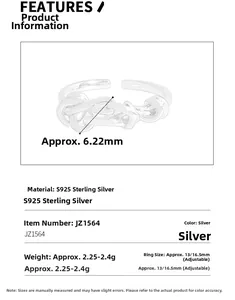 Technical details of an S925 sterling silver irregular twisted ring with dimensions
