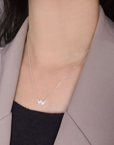 Detail of S925 sterling silver butterfly necklace worn on a model's neck for a chic look