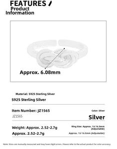 Macro detail of S925 sterling silver multilayer knot ring with engraved hallmark