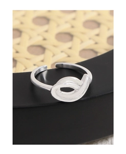 Close-up of S925 sterling silver open ring with twisted knot design on woven background