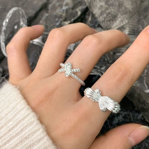 Minimalist S925 sterling silver twisted knot and ribbed shell open rings for women