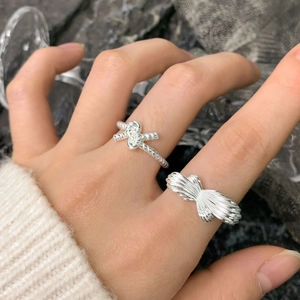 Bagues nœuds irréguliers en argent sterling S925 pour femmes avec finition polie