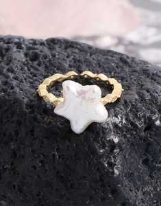Macro de bague en argent S925 avec perle naturelle en étoile et placage en or élégant