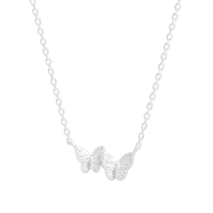 Minimalist S925 sterling silver butterfly necklace featuring dual textured wing pendants