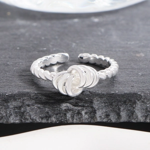 Minimalist S925 sterling silver twist open ring featuring an elegant woven knot design