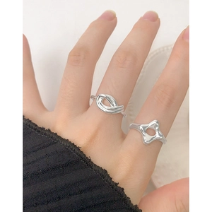 Minimalist S925 sterling silver rings with knotted and hollow star geometric designs
