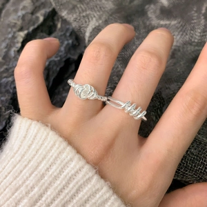 Elegant S925 sterling silver twisted open ring with double-layered minimalist design