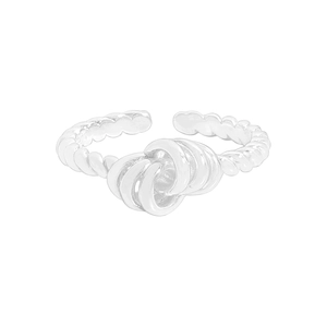 Minimalist S925 sterling silver twisted knot open ring in a multi-layered design