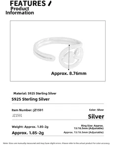 Detailed view of S925 sterling silver adjustable heart ring with 8.76mm oval dimensions