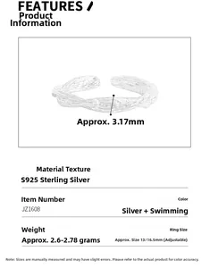Spécifications détaillées de la bague ajustable en argent S925 avec texture martelée