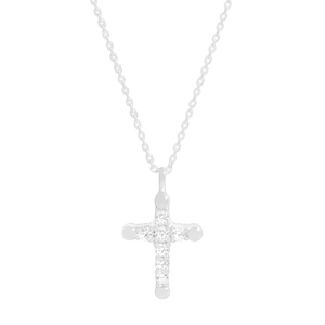 Minimalist S925 sterling silver cross necklace with six sparkling round-cut zircon stones