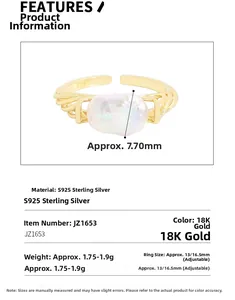 Size chart showing S925 silver ring dimensions and baroque pearl diameter 7.70mm