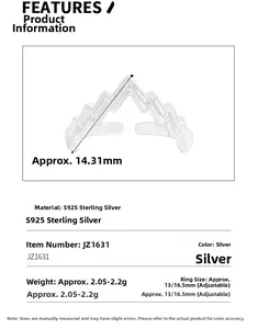 Details von unregelmäßigem V-Ring aus S925 Sterlingsilber mit verstellbarem Band