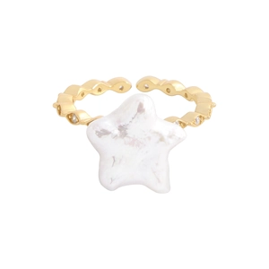 Bague étoile en perle naturelle argent S925 avec anneau doré ondulé et micro-diamants