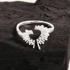 Irregular sunburst heart S925 sterling silver open ring with polished metal finish