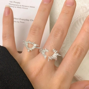 Irregular sunburst design S925 sterling silver open rings for women in silver finish