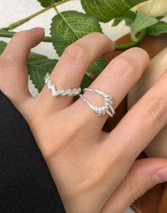 Detailaufnahme von S925 Sterlingsilber V-Ring Set am Finger getragen
