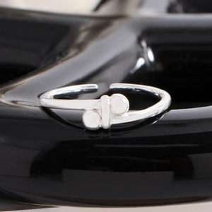 Anello aperto in argento sterling S925 lucido con doppie sfere design minimalista donna