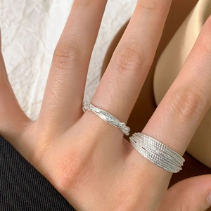 Ensemble de bagues ouvertes minimalistes en argent S925 avec texture martelée