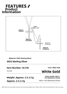 Detailed specs of S925 sterling silver cross pendant necklace with zircon stone inlay