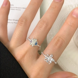 Ensemble de bagues florales en argent S925 avec pierres bleues et violettes