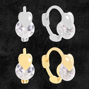 Boucles d'Oreilles Créoles Coeur en Argent Sterling S925 avec Zirconia pour Femme Bijoux Minimalistes en Forme de Coeur Or Argent