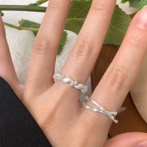 S925 sterling silver bamboo style cross rings with zircon stones on finger