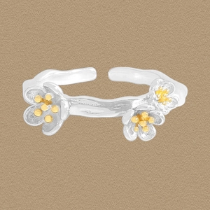 S925 Sterling Silver Flower Petal Open Ring For Women Elegant Nature Branch Adjustable Silver Gold Two Tone Ring Jewelry