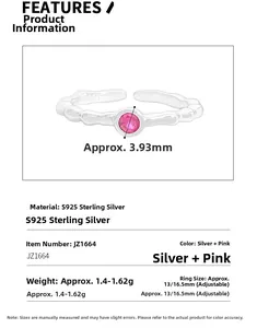 Detail view of S925 sterling silver ring with 3.93mm pink zircon and wavy band