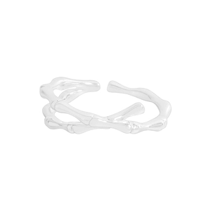 Polished S925 sterling silver adjustable open ring with minimalist bamboo knot design
