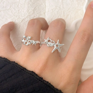 Irregular S925 sterling silver ring set with hollow hearts and star patterns for women