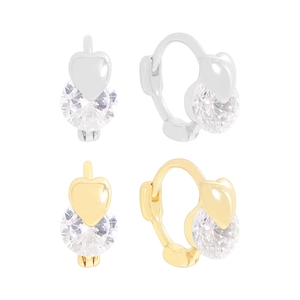 Boucles d'oreilles créoles cœur en argent S925 avec zircon cubique en or et argent