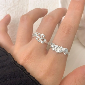 S925 sterling silver rings with 1998 engraving and heart textures in stacked style