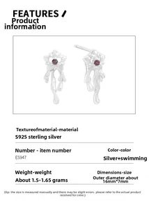 Boucles d'oreilles en argent S925 avec design fluide et détails en zircon violet