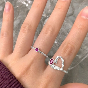 S925 sterling silver heart ring set with pink zircon stones for women minimalist jewelry
