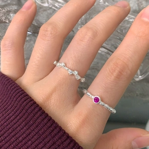 S925 sterling silver ring set with pink zircon on twisted band with pavé stacking ring