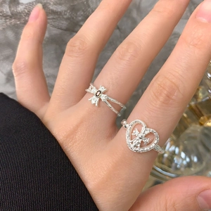 Vintage S925 sterling silver hammered rings with bow and heart design for women
