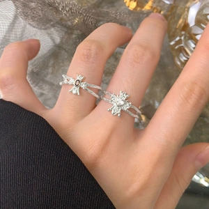 Bagues ouvertes en argent S925 avec texture martelée, zircon cœur et pierre brune