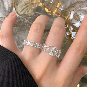 S925 sterling silver open rings with hammered texture and gothic cross design for women