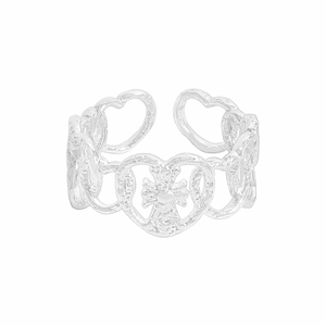 Vintage textured S925 sterling silver open heart ring with cross detail for women