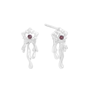 Boucles d'oreilles en argent S925 avec zircon violet et motif fleur fluide