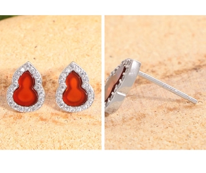 Detail of S925 sterling silver hallmarking on carnelian gourd stud earrings