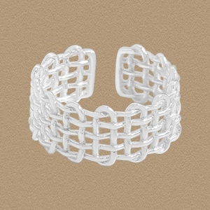 S925 Sterling Silver Woven Lattice Ring For Women Minimalist Geometric Mesh Adjustable Open Finger Ring Fashion Jewelry