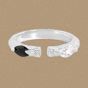 925 Sterling Silver Ring Niche Design Hammered Snake Skin Texture Black White Zirconia Open Adjustable Finger Ring For Women