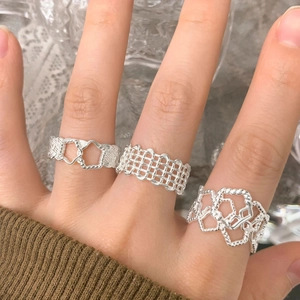 S925 sterling silver multi-layer woven mesh and heart rings for women on hand