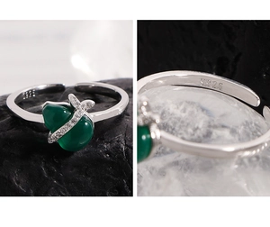 Macro detail of S925 hallmark on a green chalcedony gourd silver ring