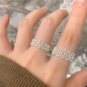 S925 sterling silver multi-layer woven mesh and hollow lace open rings for women