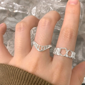 S925 sterling silver woven braided hollow ring with V-shaped crown design for women